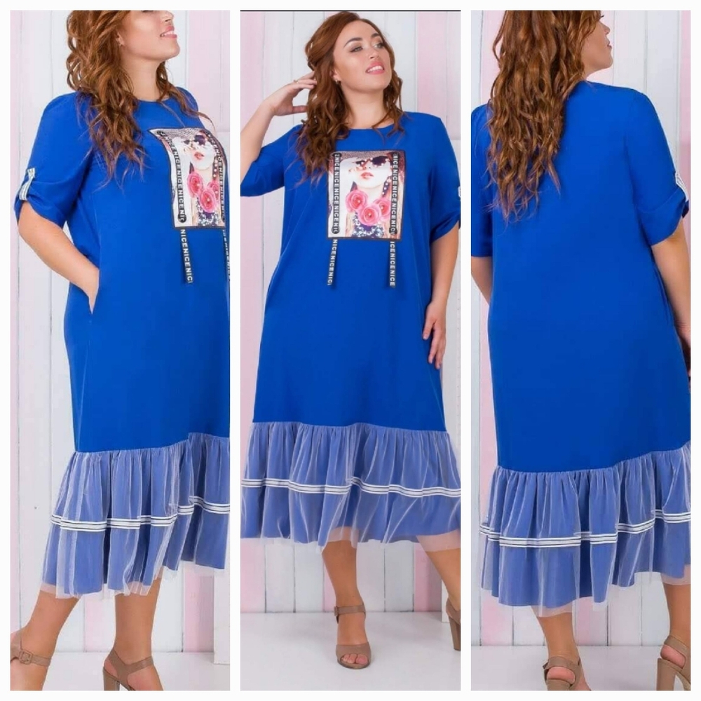 SUMMER BLUE FASHION DESIGNER WOMEN PLUS SIZE DRESS